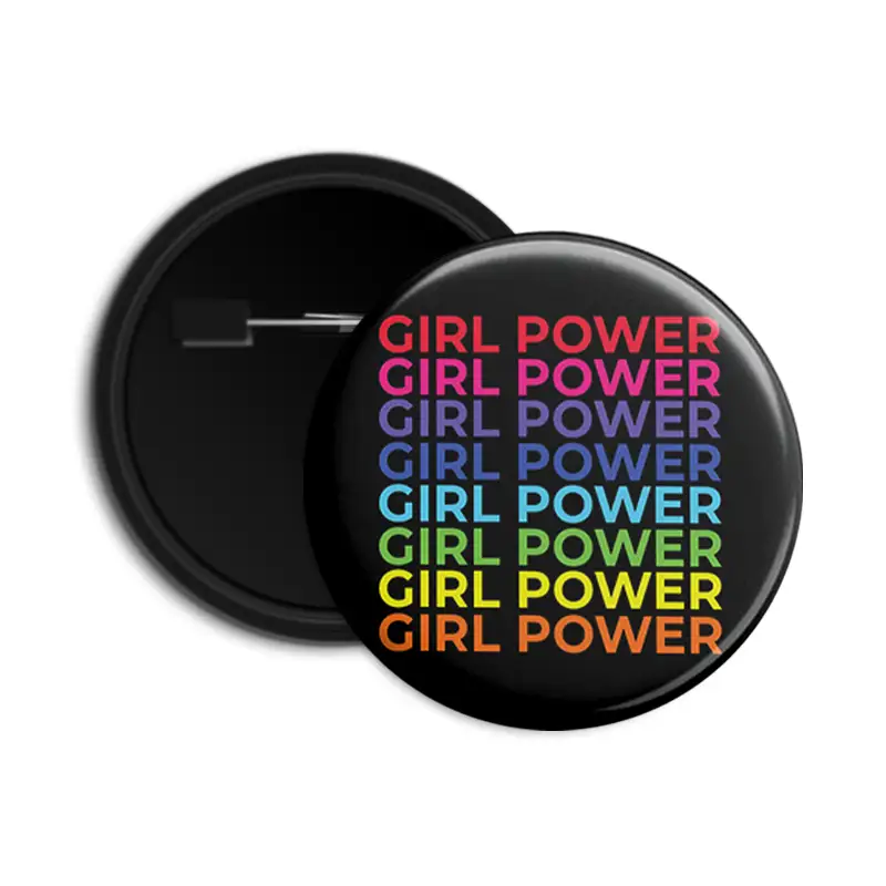 Girl Power Retro - Round Pin Back Button Badge - International Womens Day