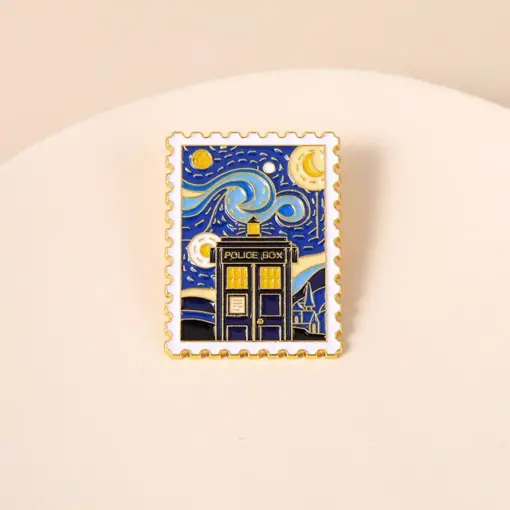 Police Box - Van Gogh - Brooch Enamel Pin - Image 2
