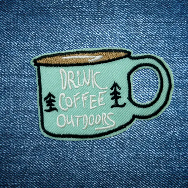 Drink Coffee Outdoors - Embroidered Iron-On Patch - Image 2