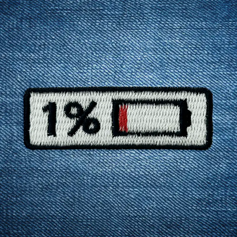 1% Battery - Embroidered Iron-On Patch - Image 2