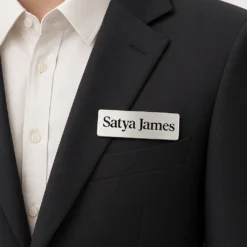 Metal Rectangle Magnetic Name Badge - Silver - Image 4