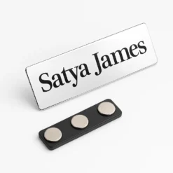 Metal Rectangle Magnetic Name Badge - Silver