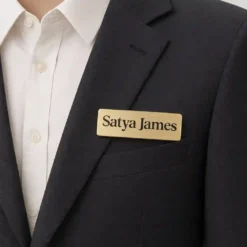 Alternative view of Metal Rectangle Magnetic Name Badge - Gold