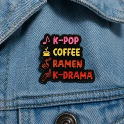 K-Pop, Coffee, Ramen, K-Drama - Brooch Enamel Pin