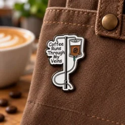 Alternative view of Coffee Runs Through My Veins - Brooch Enamel Pin